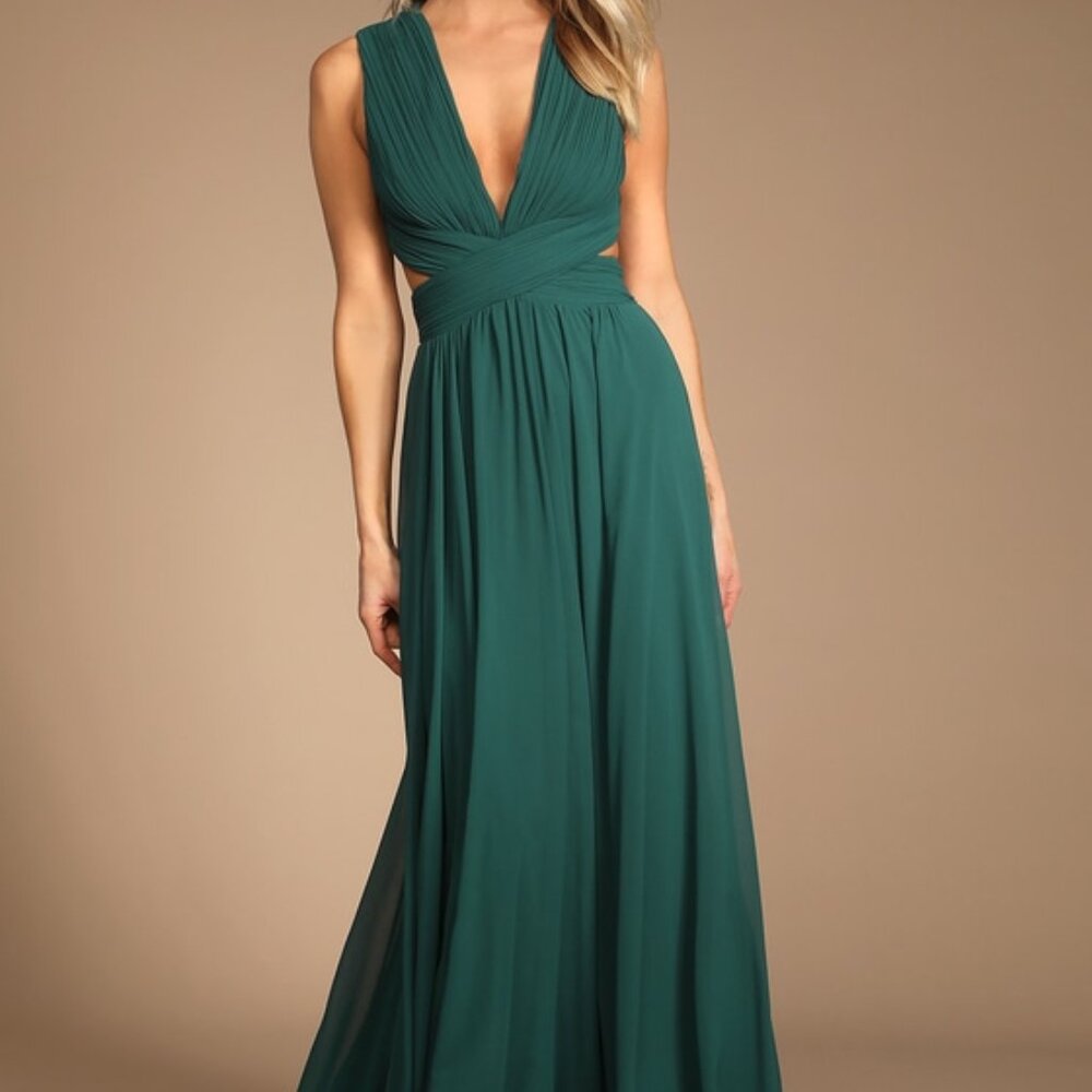 Lulus Vivid Imagination Emerald Green Cutout Maxi Dress - Size S